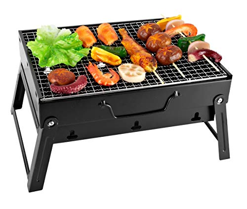 Barbecue Portable Mini Barbecue à Charbon Pliable BBQ Grill Barbecue Démontable de Table 35 x 27 x 19.5 cm pour Jardin Balcon Voyage Camping - Noir