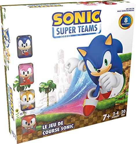 Asmodee - SONIC SUPER TEAMS - Jeu Officiel Sega - Jeu de Course avec Sonic le Hérisson Supersonique - Jeu de Société Famille & Enfants dès 7 Ans - 2 à 4 Joueurs - 20 Min - Version Française