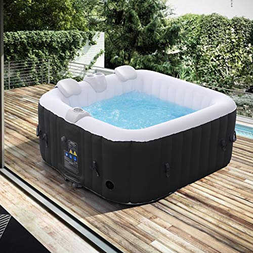 Arebos Spa Gonflable | pour l'intérieur et l'extérieur | 4 Personnes | 154x154cm | 100 Jets de Massage | Spa Bien-être Chauffage | Massage Gonflable Carré | 600 litres