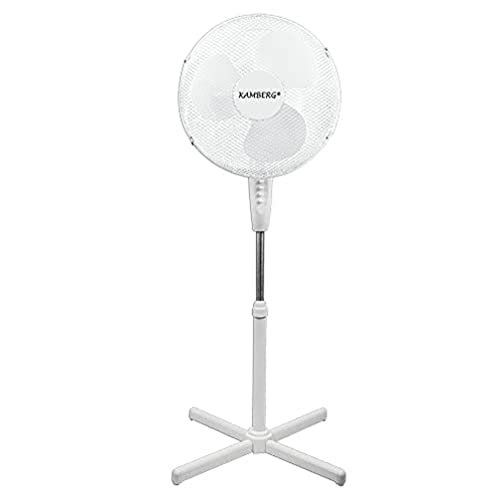 Kamberg - VENTILATEUR 40 CM SUR PIEDS BLANC - 3 VITESSES - OSCILLATION - HAUTEUR REGLABLE - SILENCIEUX - GRILLE SECURISEE - 45 W - 0008060