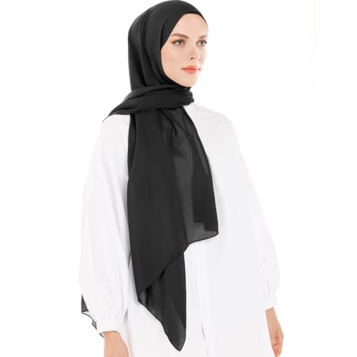 Ayisah Hijab En Mousseline Pour Femme – Hijab Chiffon Pour Musulmane - Écharpe Légère Pour Femme - Foulards Islamiques Modernes En Mousseline Pour Femmes – 180x70 cm - Noire