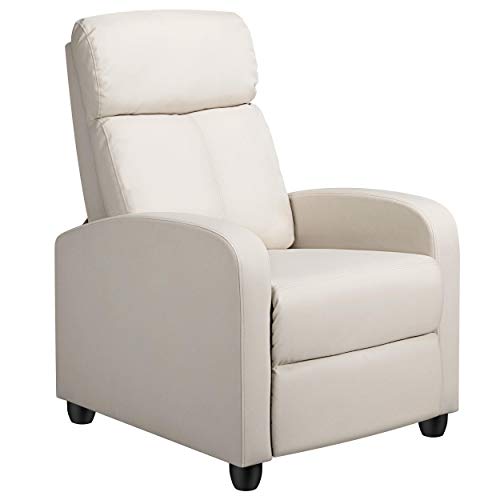 Yaheetech Fauteuil de Relaxation Petit Canapé Inclinable en Similicuir en 3 Positions 1 Place avec Repose-Pied, pour Salon Chambre Bureau Home cinéma, 85 × 67 × 99,5 cm, Jusqu’à 120 kg, Beige