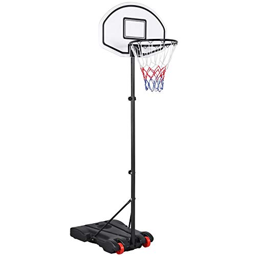 Yaheetech Panier de Basket sur Pied Hauteur Réglable 196-251 cm Portable pour Extérieur avec Support et roulettes Poteau en Fer Antirouille Noir