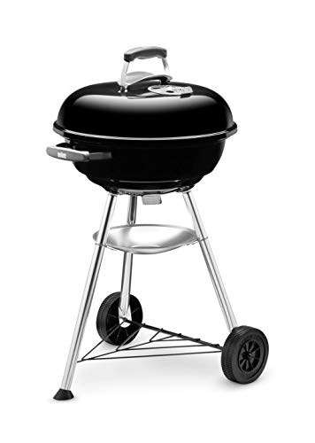 Weber Barbecue à Charbon Compact Kettle 47cm - Barbecue à Couvercle, Trépied et Roues - Barbecue d'Extérieur Autoportant avec Vasque en Porcelaine Émaillée - Noir (1221004)