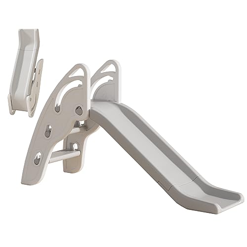 Gupamiga Toboggan Exterieur pour Enfants avec Poignées, Pente de Toboggan Extra Longue et Escaliers Antidérapants, Haute Résistance, Assemblage Facile et Pliable(Blanc)