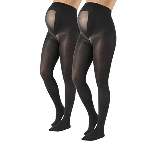 CALZITALY 2 Paires de Collants de Grossesse Opaques Quotidiens | S, M, L, XL | Noir, Bleu | 40 DEN | Fabriqué en Italie (M, 2 X Noir)