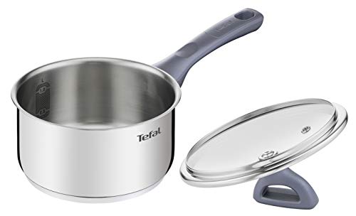 Tefal Casserole Daily Cook en acier inoxydable avec fond renforcé, convient pour tous les types de feux, y compris l’induction, grande conductivité et robustesse, matériaux recyclés de 18 cm 2,1 l