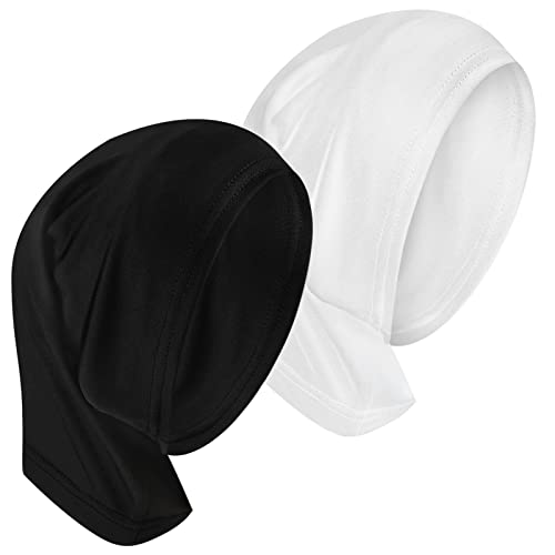 2 Pièces Hijab Tube Turban Hijab Foulard Hijab Respirant Bonnet Hijab Musulman Extensible pour Femme (Noir, Blanc)