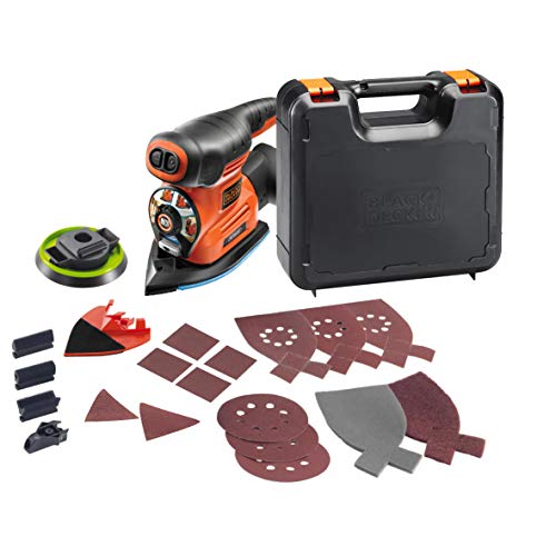 BLACK+DECKER Multiponceuse 4 en 1 Autoselect Filaire, 17 Abrasifs, Livrée en Coffret, Orange, 170 x 100 mm