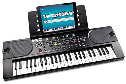 RockJam Clavier de piano 49 touches avec alimentation, support de partition, autocollants pour notes de piano et leçons Simply Piano