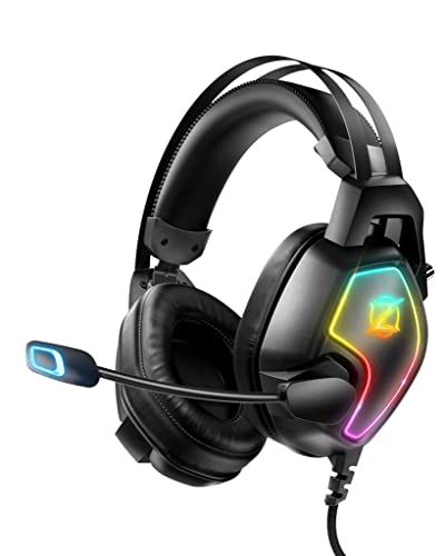 Ozeino Casque Gaming pour Ps5 Ps4 PC Xbox Switch, Casque Gamer à réduction de Bruit avec Micro, Lumière RGB, Serre-tête à Suspension Auto-Ajustable, Casque Jack 3.5mm