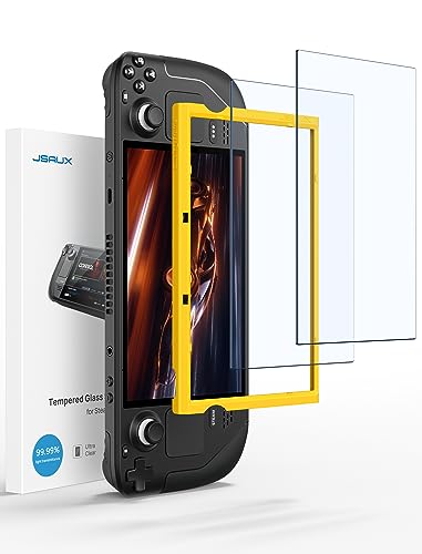 JSAUX Verre Trempé Compatible avec Steam Deck LCD & OLED[Lot de 2], Couverture Intégrale Vitre Protection D'écran, Facile à Installer avec Le Cadre de Guidage (Version Améliorée)