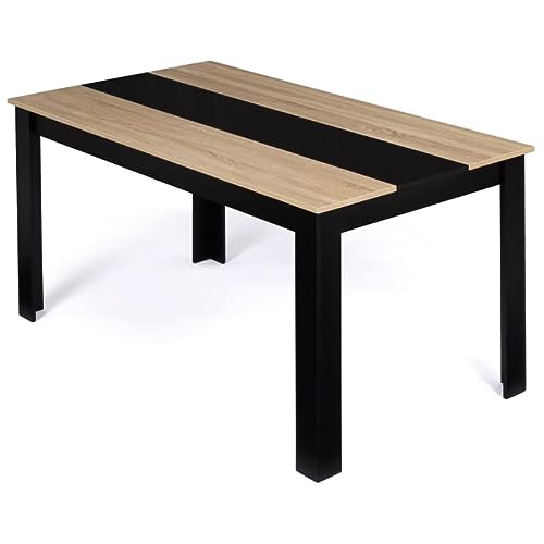 IDMarket - Table à Manger Rectangle Georgia 8 Personnes Noire et Imitation hêtre 160 x 90 cm