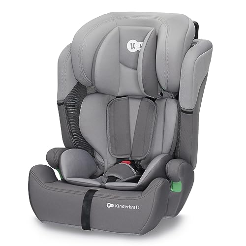 Kinderkraft COMFORT UP i-Size 76 et 150 cm, Siège auto bébé Groupe 1/2/3 de 9 à 36 kg, 15 mois à 12 ans, Têtière ajustable, 11 niveaux de réglage, Harnais de sécurité 5 points, Housse amovible, Gris