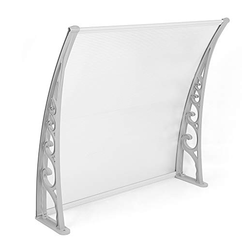 Auvent de Porte d'entrée Toit Marquise en Polycarbonate Résistante Toit Abri Protection Contre La Pluie et UV,chapiteau(60 * 100 cm (Blanc)