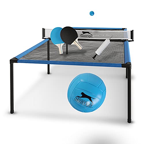 Slazenger Table de tennis de table - Table de Ping Pong - Légère et compacte - 240 x 120 x 63,5 cm, bleu/noir