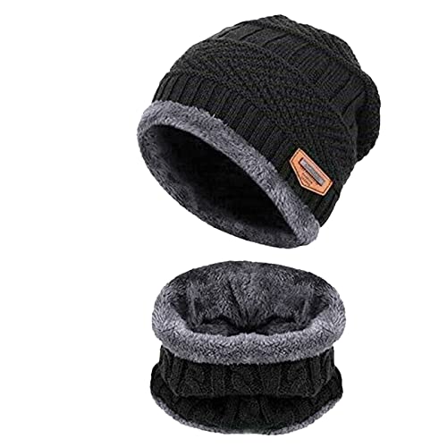 BSITSSS Ensemble Echarpe Bonnet Homme Femme d'hiver, Chapeau Homme Tricoté Tour de Cou Doublure Molleton Doux Cache Cou, Cap Laine Épais Élastique Chauffe-Cou Bonnets,