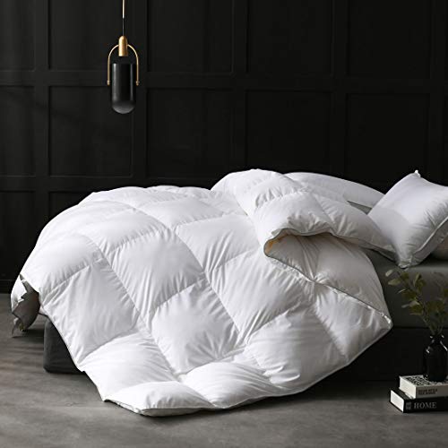 APSMILE Couette d'hiver 240x260, Couette en Plumes et Duvet d'oie 240x260 cm, Ultra-Soft Hotel Collection Comforter, Couette Naturelle Chaude pour lit 2 Personnes, 8 Onglets d'angle (Blanc)