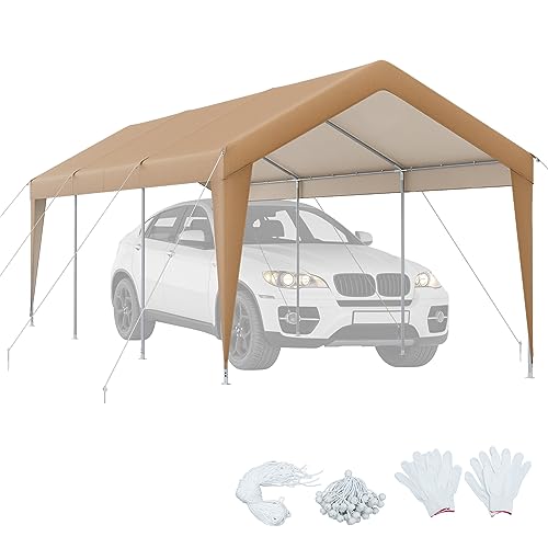 COSTWAY Abri de Voiture 301 x 600 cm Cadre en Métal Galvanisé, Tente de Garage Portable avec Bâche Toutes Saisons, Tente de Fête Extérieure, Tente de Voiture pour Camions Bateaux, AW10020+FR