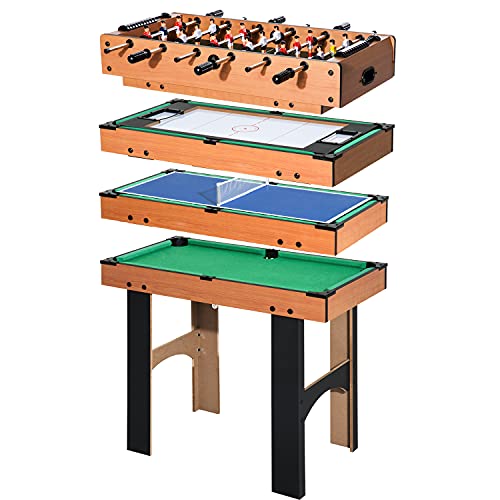 HOMCOM Table Multi Jeux 4 en 1 babyfoot Billard air Hockey ping-Pong avec Accessoires en Bois 87 x 43 x 73 cm
