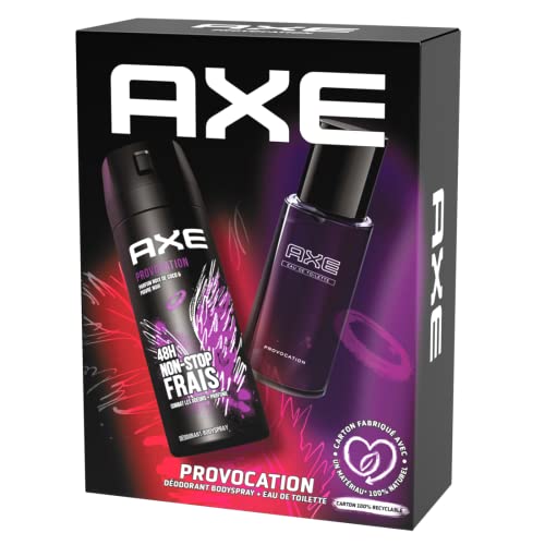 Coffret cadeau homme Provocation avec 2 produits un déodorant bodyspray de 200 ml et une eau de toilette de 100 ml au parfum masculin et frais de noix de coco et de poivre noir, cadeau à offrir
