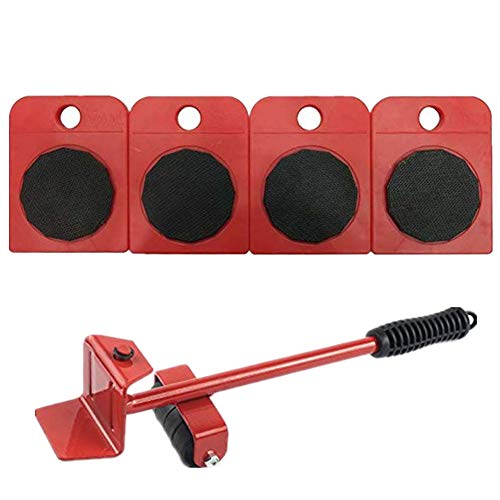 WeFoonLo 1 Ensemble d'outils pour soulever et déplacer Un élévateur de Meubles pour soulever des Meubles et des équipements Lourds, 1 Tige de Levage et 4 Galets de déménagement (Rouge)