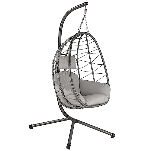 HinHocker Fauteuil hamac avec châssis | Gris | Hamac Suspendu pour l’intérieur et l’extérieur | Coussin et Rembourrage d'assise de siège Inclus | Fauteuil Oeuf Suspendu pour terrasse