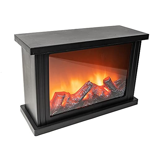 Ideen mit Herz Cheminée LED,Cheminée décorative,Électrique,Fonctionne sur piles,Sans chauffage,Effet flamme/flamme réaliste,30x11.5x20 cm,Avec fonction minuterie (6 heures allumé,18 heures OFF)