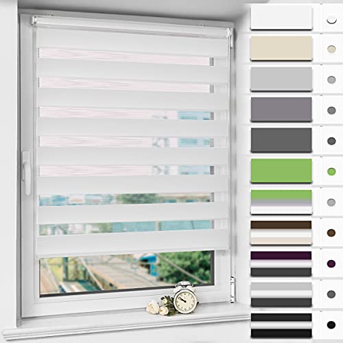 Magiea Store Enrouleur Jour Nuit sans Percage, Rideau Jour Nuit, Protection Solaire, Facile à Installer avec Clips, Protéger la Vie Privée, 50l x 150L cm(Largeur du Tissu 46),Blanc
