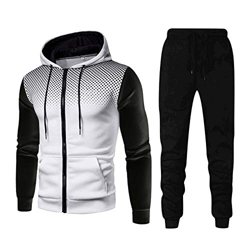 WZYYDS Tenue Sport Homme Décontracté Hooded Survetement Ensemble Jogging Homme Sport Chic Veste Zippée Avec Capuche Pantalon Jogging De Sport Ah Blanc XXL