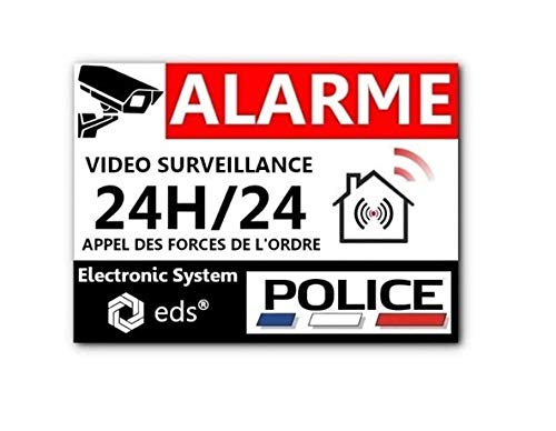 Lot de 8 Autocollants Dissuasifs « Alarme Vidéo Surveillance » Anti cambriolage pour Maison Immeuble Commerce Garage. Stickers Vidéo Surveillance de Qualité Professionnelle (Police)