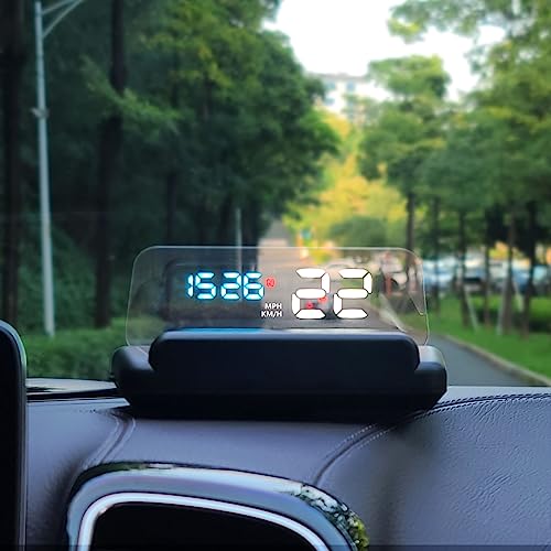 AMROOLOO GPS compteur de vitesse, miroir réfléchissant affichage tête haute de la voiture, affichage de la vitesse et de l'heure, adapté à toutes les voitures.