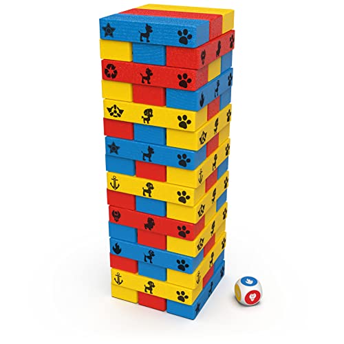 LA PAT PATROUILLE - TOUR JENGA La Pat' Patrouille - Paw Patrol - Jeu de Société Tour À Construire Pat' Patrouille - 48 Blocs Et 1 Dé - Jeu d'Équilibre Patience Raisonnement - Jouet Enfant 4 Ans et +