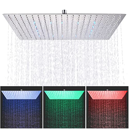 Cesinkin Pommeau de douche à LED 40 * 40cm Chromé Pomme de Douche Carrée Carré fixe tête de douche Ultra-Mince Haute Pression jet pluie Tête Acier Inoxydable