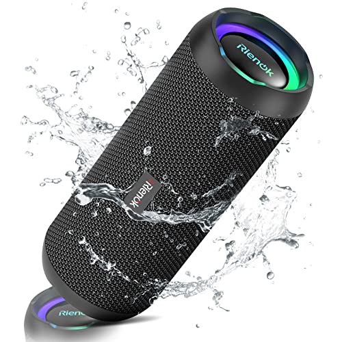 RIENOK Enceinte Portable Bluetooth aux Basses Renforcées, 30H, Bluetooth 5.3, 30W Enceinte Puissante, IPX7, AUX, TF Carte, pour Fêtes/Voyage/Extérieur, Noir