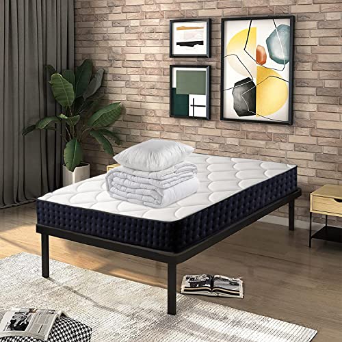 IZTOSS Lit 90x190 avec Sommier et Matelas et Couette et Oreiller-Matelas 90x190x17-Sommier 90x190-Couette 140x200-Oreiller 60x60(Ensemble Matelas et Sommier et Couette et Oreiller)