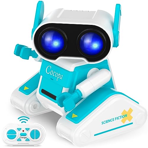 Cocopa Robot Jouet, Robot Enfant Télécommandé Rechargeable, Robot Intelligent avec Yeux LED, Musique, Tête, Oreilles et Bras Flexibles, Jouet Enfant 3 4 5 6 7 8 Ans Garcon Fille(Bleu)