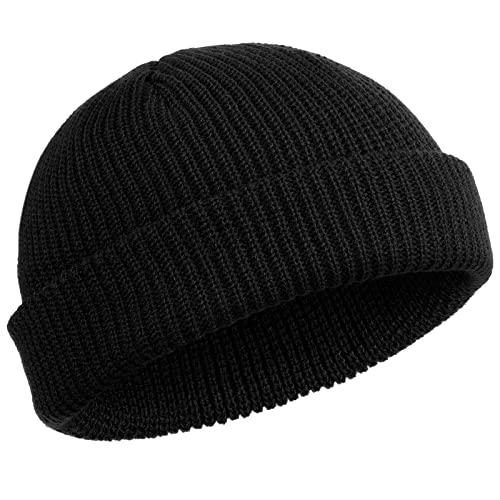 SATINIOR Bonnet de Trawler Watch Cap Chapeau de Crâne à Revers Bonnet Unisexe d’Hiver de Pêcheur (Noir),Taille unique