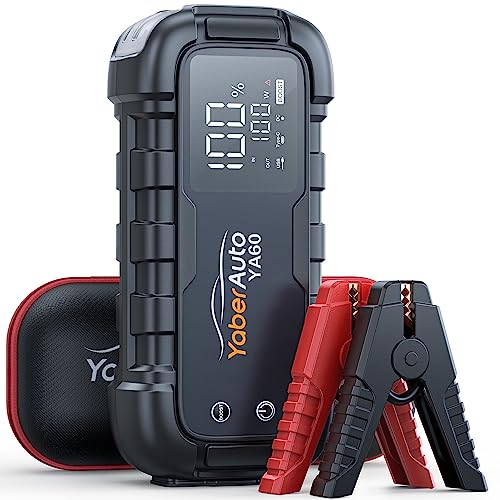 YaberAuto Booster Batterie Voiture 6000A 26800mAh Booster Batterie Moto/Auto (Jusqu’à Tout Gaz ou 12,0 L Diesel) 12V Demarreur Batterie Voiture avec 45W ChargeRapide,Grand Écran LED,Lamp LED