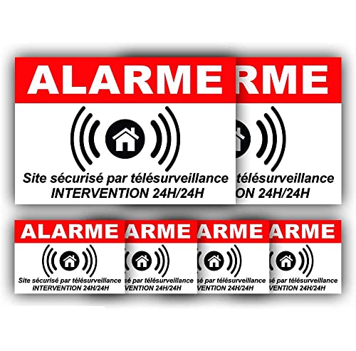 Autocollants Alarme (x 6) + plastification de protection anti UV : "Site sécurisé par télésurveillance - Intervention 24H/24H" - ARB (Lot 1 : 2+4)