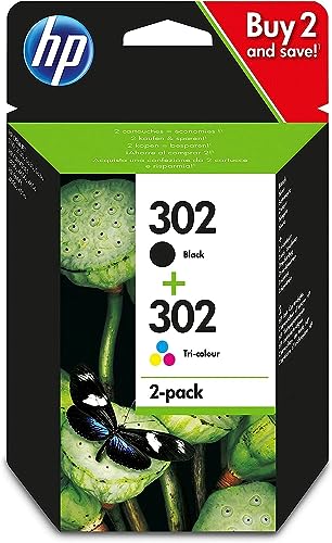 HP 302 Pack de 2 cartouches d'encre, noire et Cyan, Magenta, Jaune, authentiques (X4D37AE)