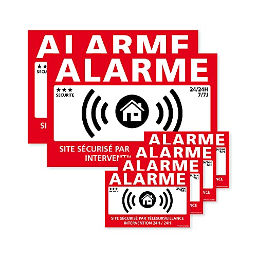 Autocollants Alarme, lot 6 adhésifs sécurité, Site sécurisé par télésurveillance, Intervention 24h/24, adhésif Avertissement, signalisation Alarme Maison, Sticker dissuasif