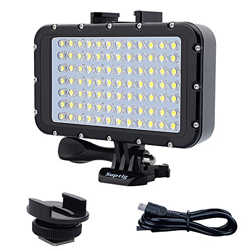 Suptig lumiére vidéo, Lampe étanche, Lumière de plongée, 84 LED Lampe, Imperméable 164 Pieds (50 mètres) Compatible avec Les appareils Photo Reflex Gopro Canon Nikon Pentax Panasonic Sony Samsung