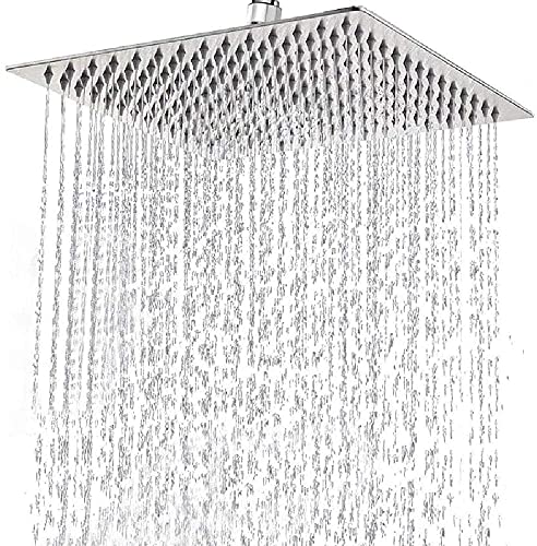 Pommeau de Douche Inox - Tete de Douche Pluie , Pommeau de Douche Carré 30CM, Douche Economie d'Eau Universelle Filetage 1/2 Pouce, Rotatif 360°, Inclinable 30°, Facile à Installer et à Nettoyer