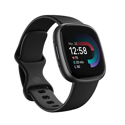 Google Fitbit Versa 4 Montre connectée sport avec GPS intégré et jusqu’à 6 jours d’autonomie de batterie - compatible avec Android et iOS, Noir/aluminium graphite