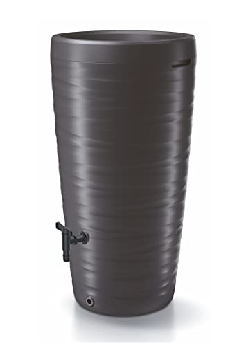 Spetebo Récupérateur d’eau de pluie design en plastique de 240 l avec robinet et bac à plantes comme couvercle – Anthracite – Résistant aux intempéries et au gel