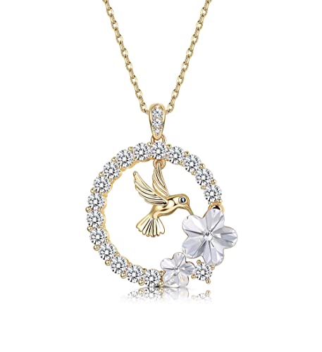 Finrezio Collier Pendentif Colibri Plaqué Or 18 Carats pour Femmes Collier Maman Pendentif en Cristal Colliers en Argent Collier Animal Bijoux Cadeaux pour Femmes