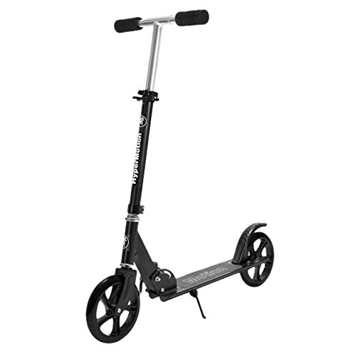 HyperMotion Trottinette pour Ados et Adultes ROCKSTER (Charge Max 100 kg) Pliable, Grandes Roues 200 mm en Polyuréthane, Frein à Pied, Roulements ABEC-7, Antidérapante, Hauteur Guidon 78-98 cm (Noir)