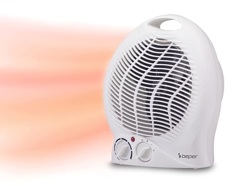 BEPER P203TER202 radiateur soufflant salle de bain, Chauffe-ventilateur, 2000W, 2 Puissances sélectionnables, Chauffe-ventilateur compact avec thermostat réglable, Mode éco et arrêt automatique, Blanc