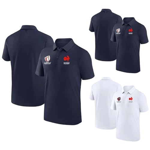 Polo Rugby France 2023 Tee Shirt Rugby Coupe du Monde 2023 Tee Shirt Rugby France 2023 T Shirt Rugby Femme Polo Homme Manches Courtes Casual Sports Polo Shirt Lapel Short Sleeve T-Shirt Top